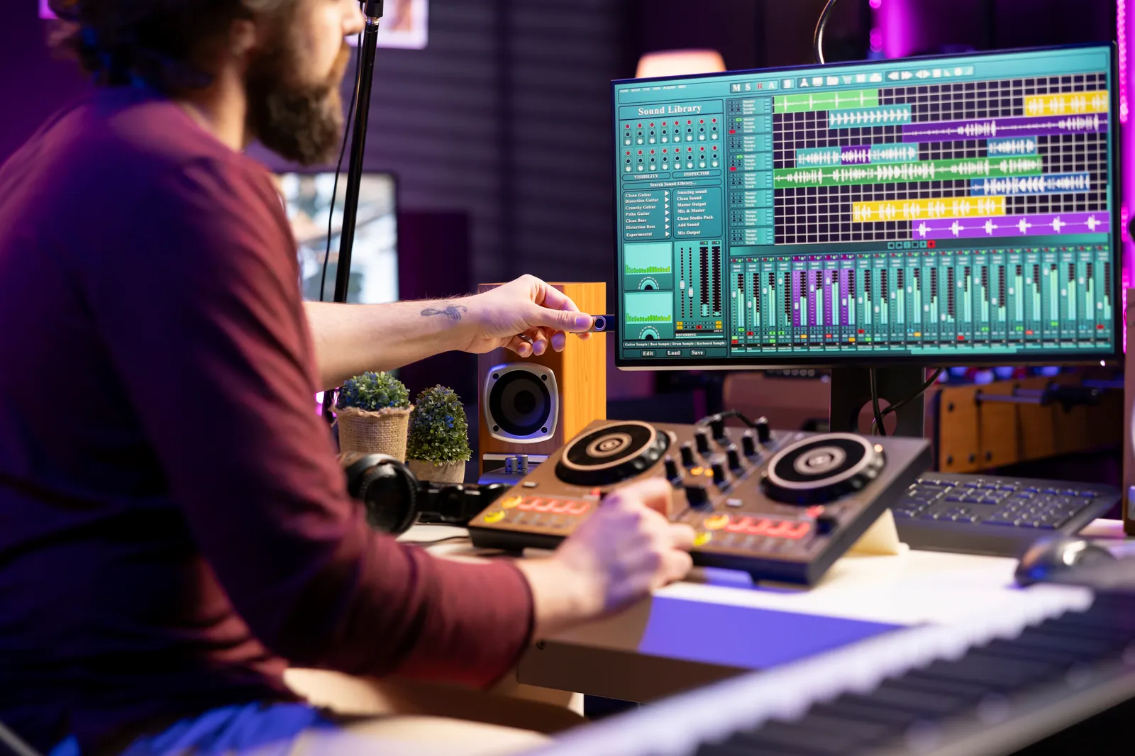 Audio interface and mixing equipment in a home recording studio